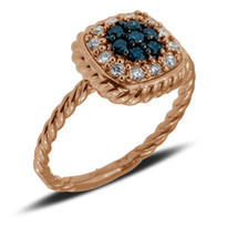 Rose Gold ring with Blue and White Diamonds set in 14k Rose Gold (.38ct)