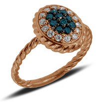Rose Gold Oval Ring with Blue and White Diamonds set in 14k Rose Gold (.30ct)