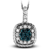 White Gold Pendant with Blue Diamond Center set in 14k White Gold (.45ct)