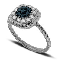 Square Ring with Blue and White Diamonds set in 14k White Gold (.38ct)