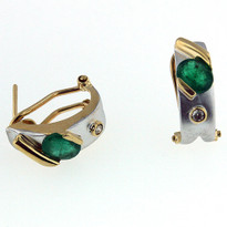 14kt Two Tone Emerald Earrings with Diamond