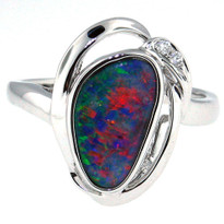14kt White Gold Opal Ring with Dia