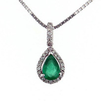 Pear Emerald Diamond Pendant in 14kt White