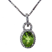 14kt White Gold Peridot Pendant with .16ct Dia