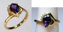 Pear Amethyst Ring with Dia in 14kt Yellow Gold