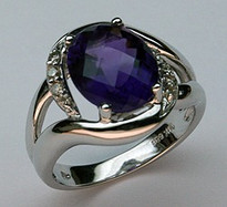 14kt White Gold Amethyst Ring with .12ct Dia