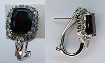 Garnet Earring with White Sapphire in 14kt White Gold