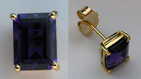 14kt Yellow Gold Square Amethyst Gemstone Earrings