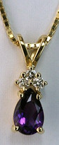 14kt Yellow Gold Pear Amethyst Pendant with .10ct diamonds