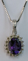 14kt White Gold Oval Amethyst Pendant with Diamonds