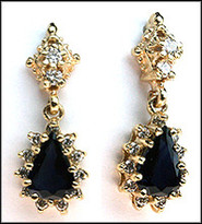 Hanging Pear Shaped Sapphire Earrings w/ 26 Diamonds