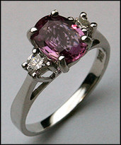 Pink Sapphire 3 Stone Ring with Diamonds