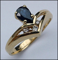 Pearshape Sapphire Gold Ring .50ct 1/2ct Sapphire