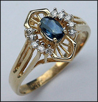 Sapphire Ring with Diamonds - 14kt Yellow Gold