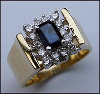 14kt Diamond and Sapphire Ring with 14 Diamonds