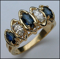 Marquise Shaped Sapphire/Diamond Gold Ring