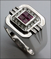 Princess Cut Ruby Ring for Men w/ Diamonds