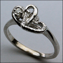 Double Heart Ring - White Gold Double Heart with .05ct Diamond