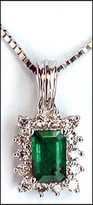 Emerald .69ct Pendant in 18kt White Gold, .21ct Diamond