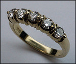5 stone Diamond Wedding Band, 1/2ct Diamond, Yellow Gold