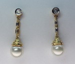 Dangling Cultured Pearl Earrings with Diamonds - 7mm Pearl