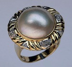 Mobe Pearl and Diamond Ring