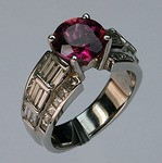 Pink Tourmaline Ring with Baguettes