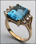 14kt Gold Blue Topaz and Diamond Ring R414