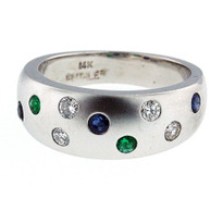 14kt Sapphire+Emerald Diamond Cluster Ring