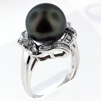 12.5mm Black South Sea Pearl Ring White Gold