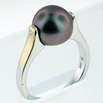 9.9mm Black South Sea Pearl Ring  White Gold