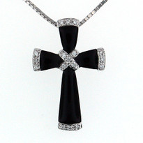 Diamond Cross .15ct Pendant with onyx stone