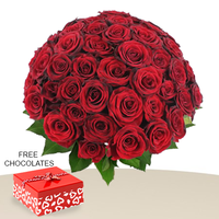 60 Red Roses In A Bunch FREE Chocolates