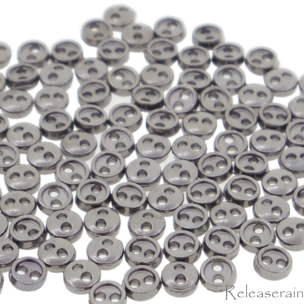 7mm Round Doll Clothes Sewing Sew On Charcoal Plated Metal Miniature Buttons  with Rim 60 Pieces - Releaserain