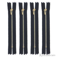 4" Gold Brass Close-End #0 Tiny Teeth Doll Clothes Black Sewing Zippers 4pcs