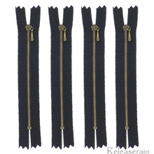 4" Bronze Brass Close-End #0 Tiny Teeth Doll Clothes Black Sewing Zippers 4pcs