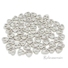 4mm Heart Shaped DIY Doll Clothes Sewing Sew On Plated Metal Miniature Buttons Silver 60pcs