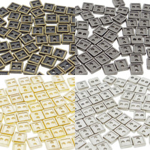 4mm Square Shaped DIY Doll Clothes Sewing Sew On Plated Metal Miniature Buttons Bronze Charcoal  Gold Silver 4 Colors Each  Color 15 Pieces (Total 60 Pieces)