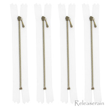 4" Bronze Brass Close-End #0 Tiny Teeth Doll Clothes White Sewing Zippers 4pcs