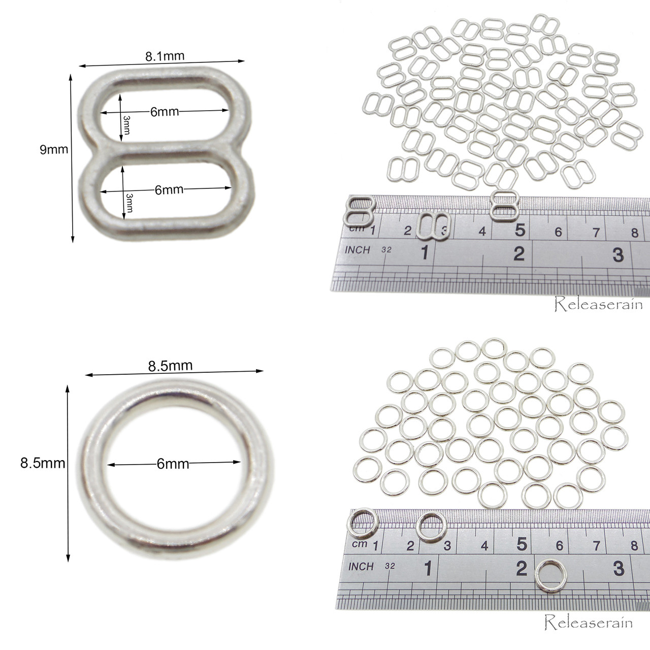 6mm Inner Diameter Silver DIY Doll Clothes Metal Sewing Bra Lingerie Sliders  50 Pieces + O Rings 50 Pieces - Releaserain