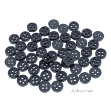 Releaserain 6mm Plastic Round 4-Hole Mini Sewing Buttons with Rim 50pcs Black For DIY Craft Doll Clothes