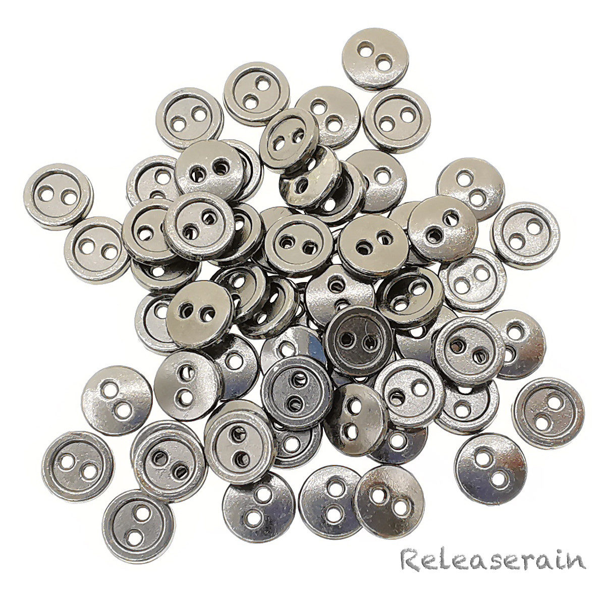 7mm Round Doll Clothes Sewing Sew On Charcoal Plated Metal Miniature Buttons  with Rim 60 Pieces - Releaserain