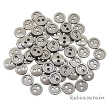 8mm Round Doll Clothes Sewing Sew On Charcoal Plated Metal Miniature Buttons with Rim 60 Pieces