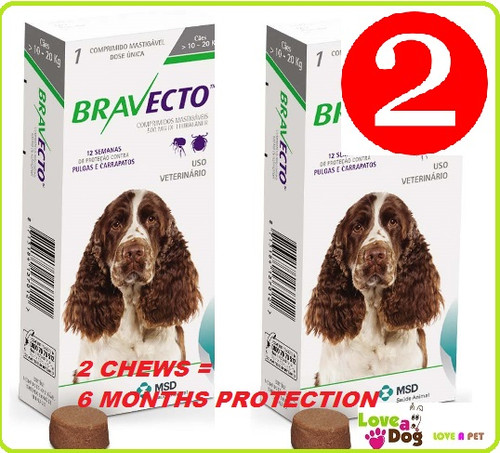 Bravecto Chews For Medium Dog 10-20kg  2 Chews