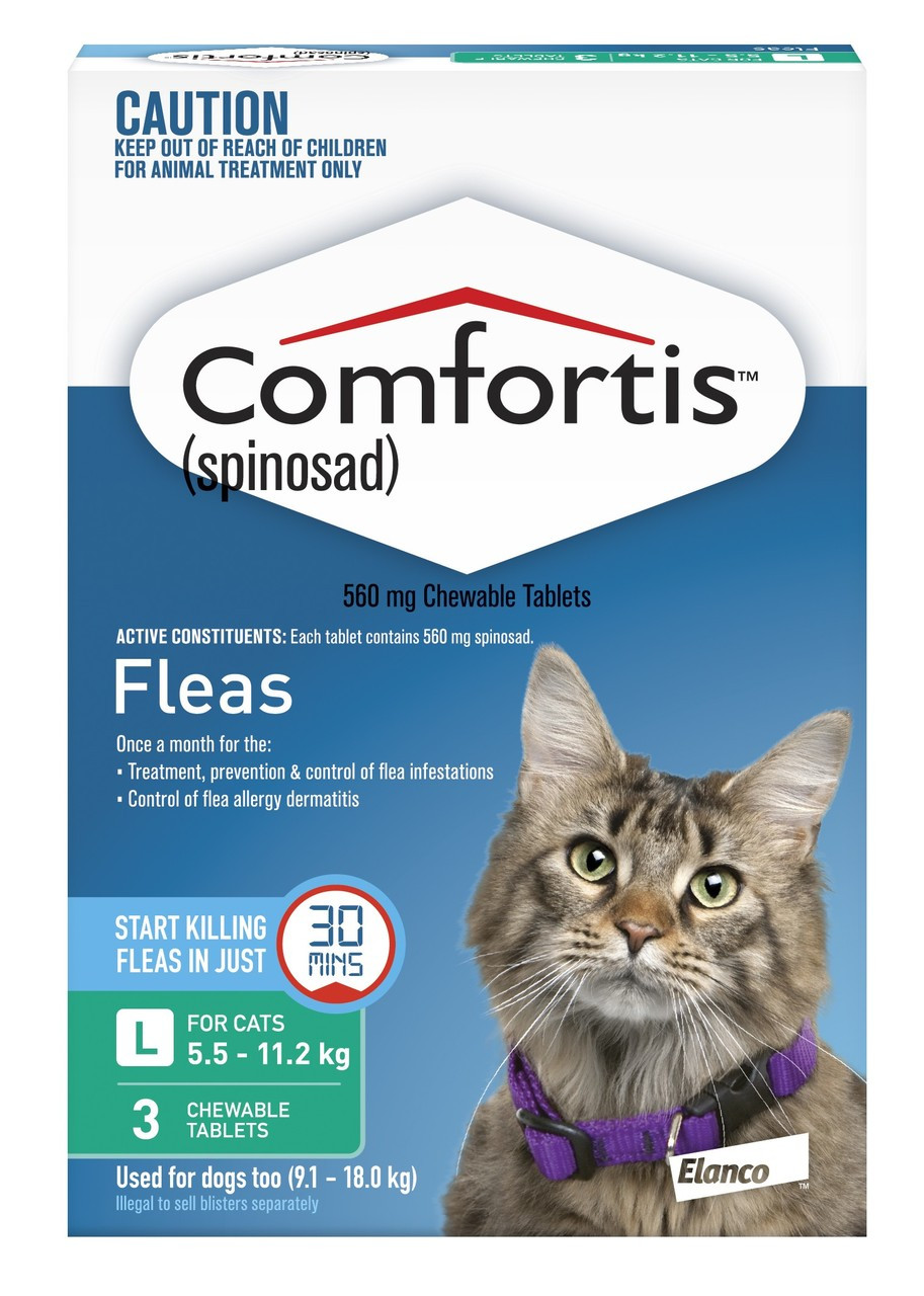 Comfortis Chewable Fleas Tablets for Cats 5.5 11.2kg Green 3 pack