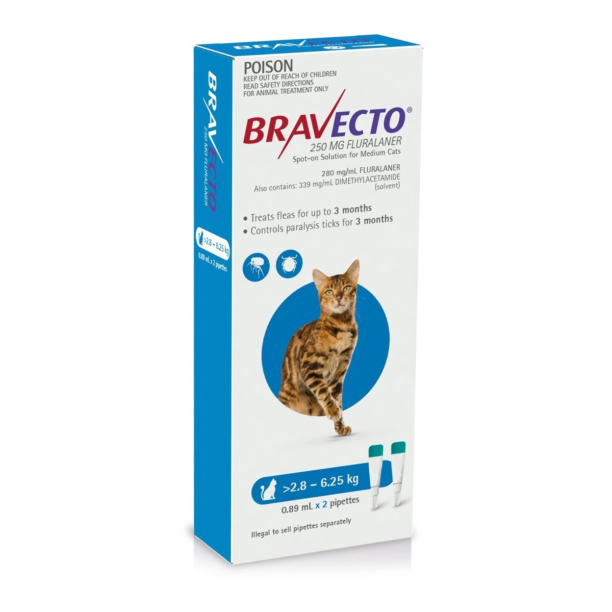 BRAVECTO TICK FLEA 3 MONTH SPOT ON FOR CATS 2 DOSES (6 MTHS TREATMENT