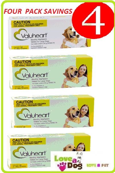 
Valuheart Monthly Heartworm Preventative tablet 6 months treatment per pack. 4 pack = 24 tablets