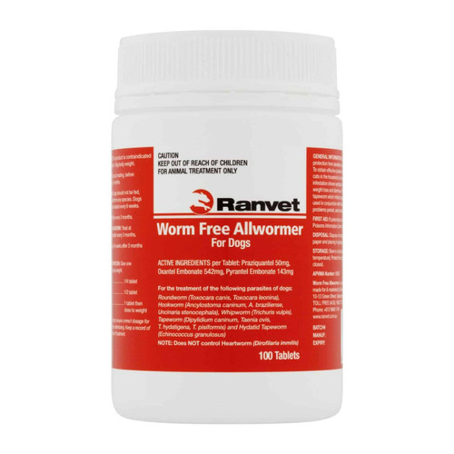 RANVET ALL WORMER TABLETS SMALL DOG 100 TABLETS