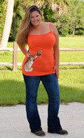 Womens Orange deer head hunting tank top
