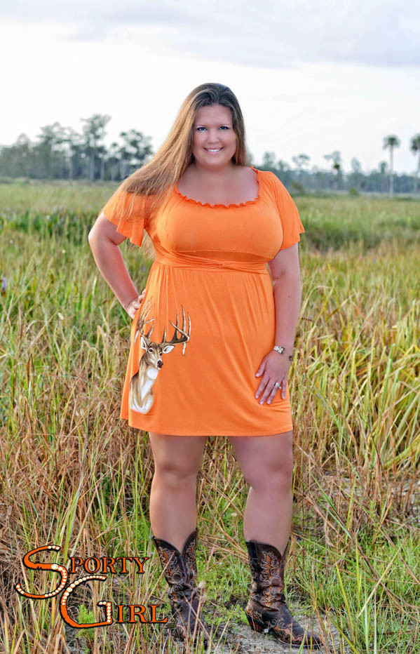 Plus size women's Orange country deer head big buck dress